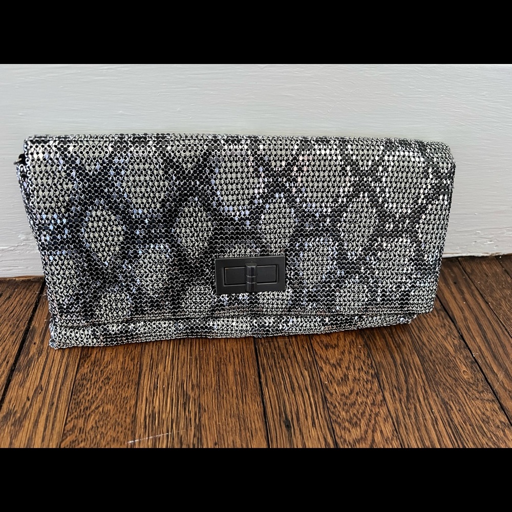 BCBG Max Azria sequin clutch snakeskin pattern